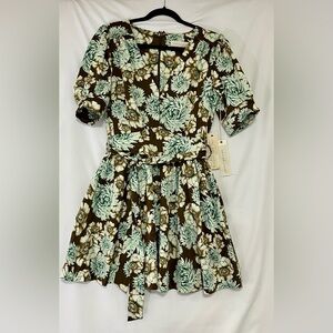 Happy Nature Floral Dress in Brown and Green, NWT, Womens size small